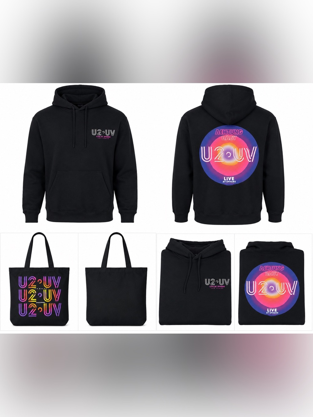 U2 UV Live at Sphere Las Vegas Hoodie Medium + Tote Bag Achtung Baby Bundle